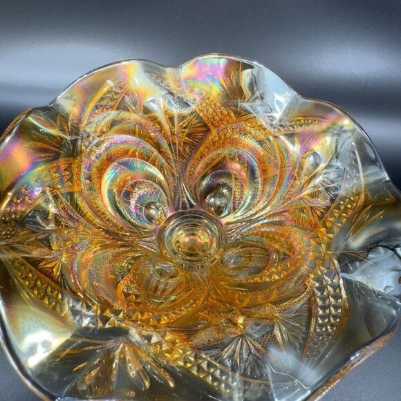 Imperial Glass Iridescent Marigold Carnival Glass Ruffled Footed Bowl Dish VTG - Picture 6 of 16